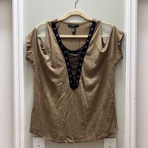 Olive Off-The-Shoulder Grunge T Shirt